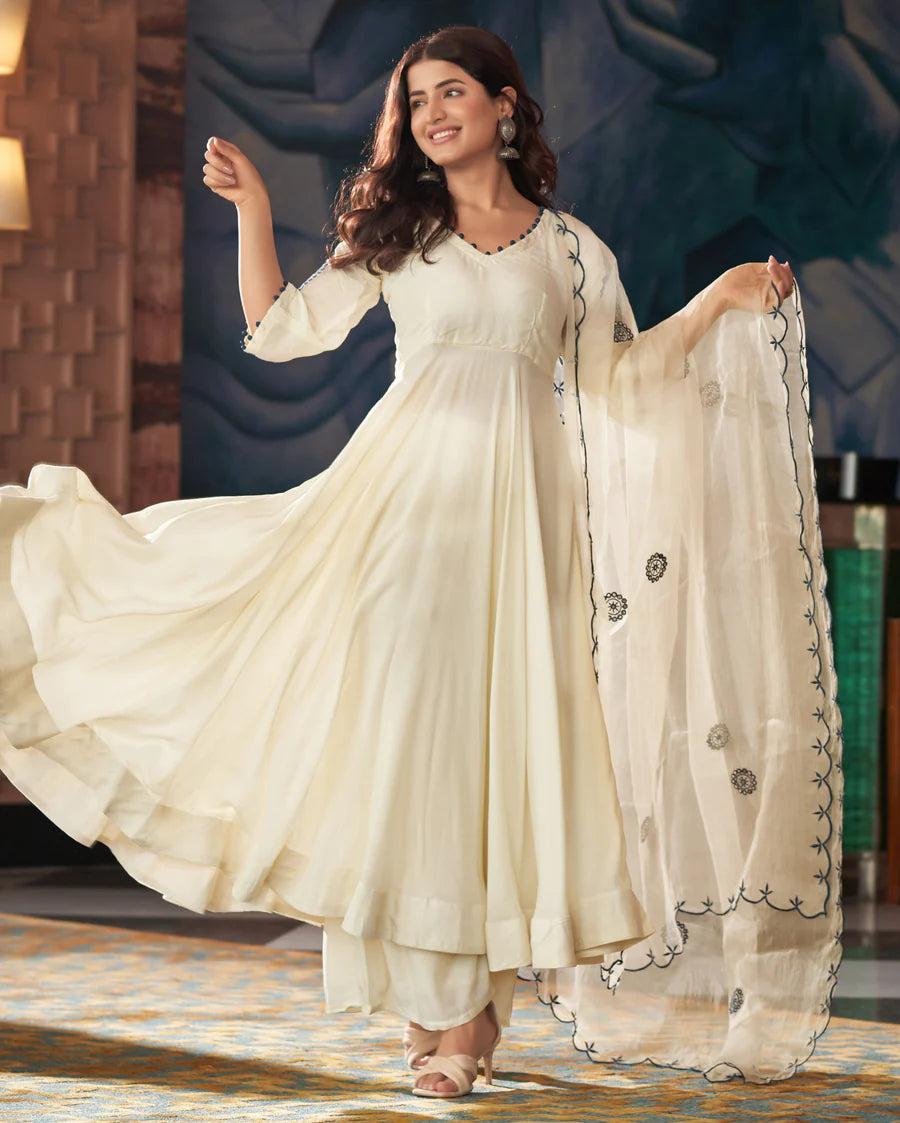 Elegant Georgette Anarkali Set with Real Mirror Work