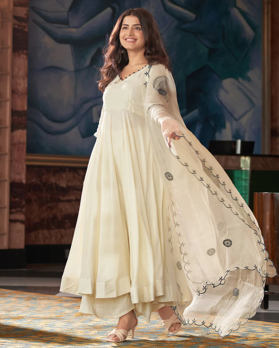Elegant Georgette Anarkali Set with Real Mirror Work