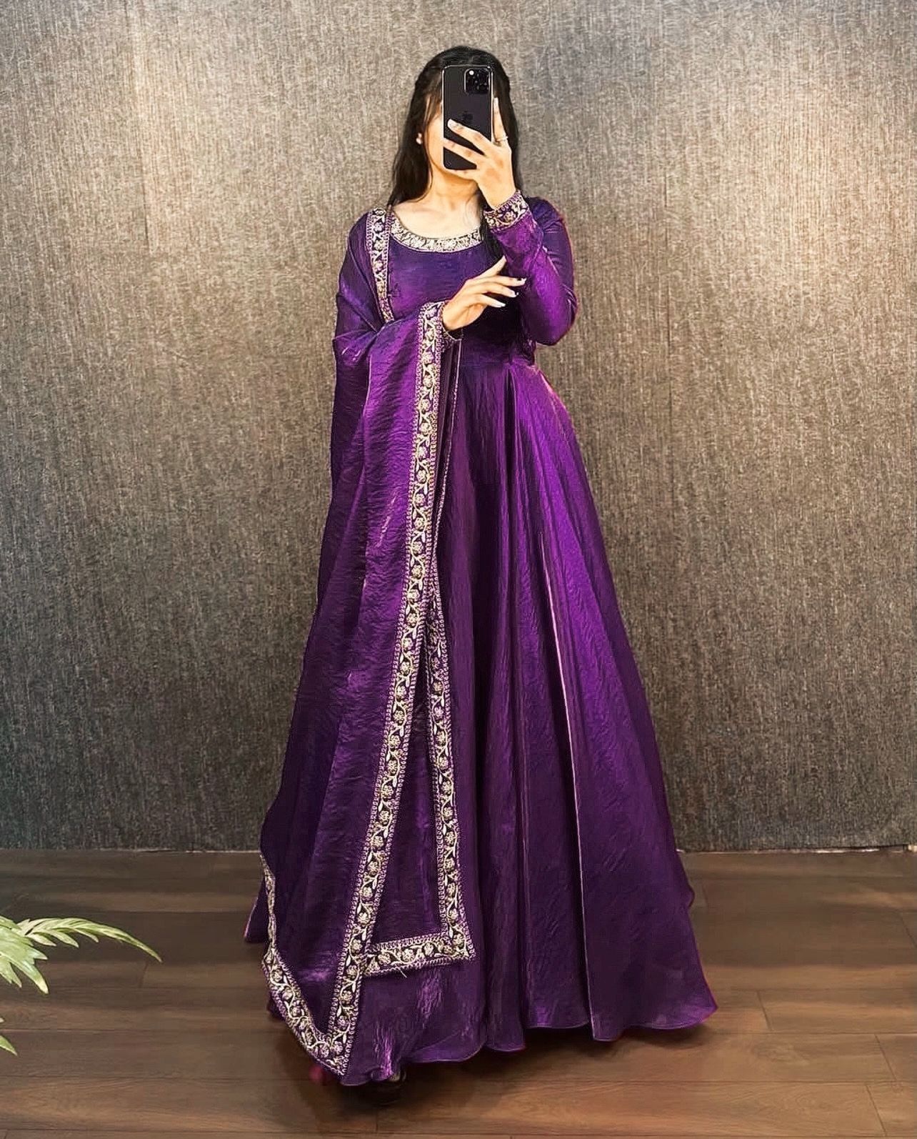 Elegant Fendy Silk Embroidered Gown with Dupatta