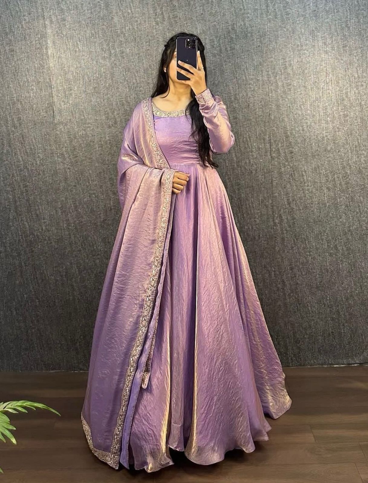 Elegant Fendy Silk Embroidered Gown with Dupatta