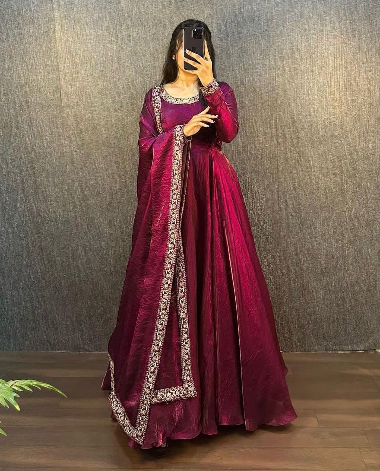 Elegant Fendy Silk Embroidered Gown with Dupatta