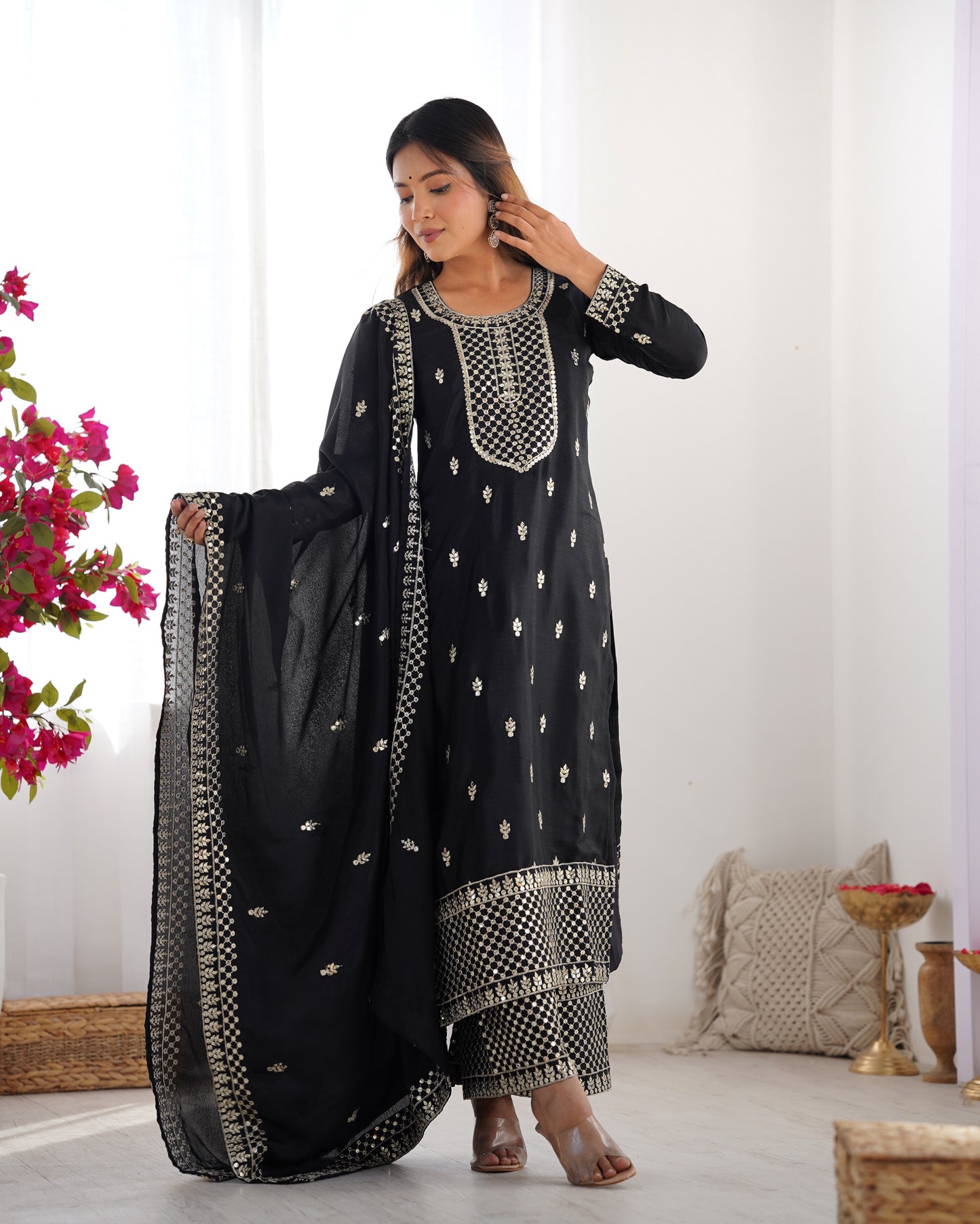 Ethereal Chic Pure Chinon Silk Straight Kurta Set