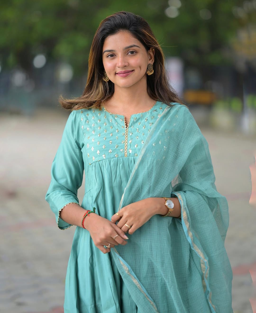 New Heavy Anarkali Kurti Set with Kota Doria Dupatta