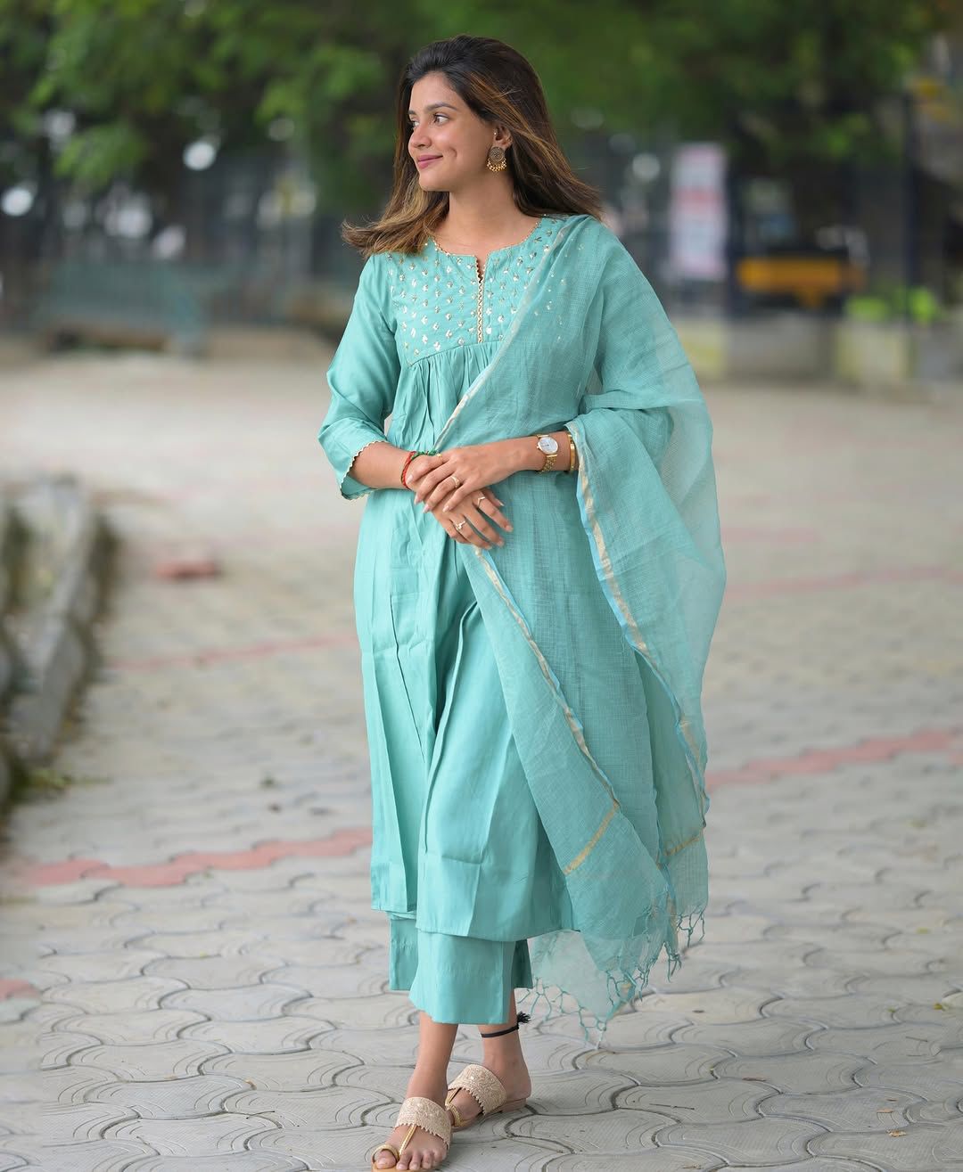 New Heavy Anarkali Kurti Set with Kota Doria Dupatta