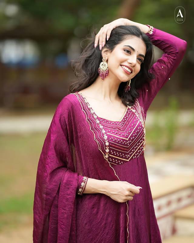 Beutiful Wine Embroidered Anarkali