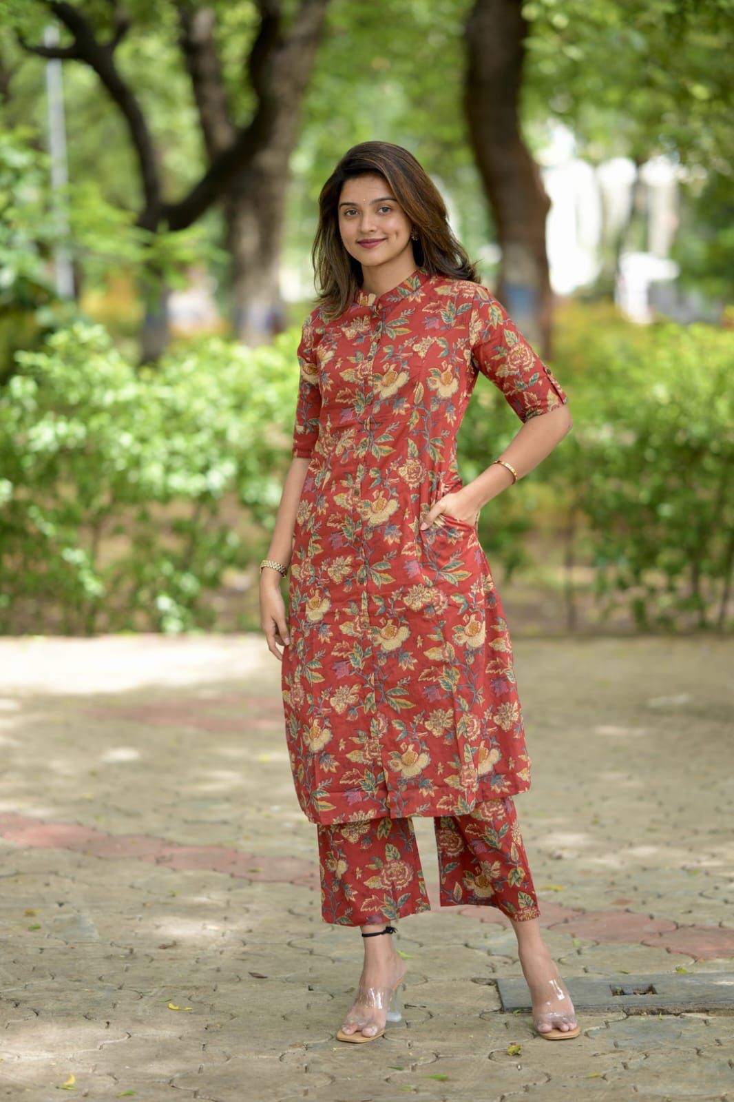 Beautiful Floral Fine Cotton Kurti & Palazzo Co-Ord Set
