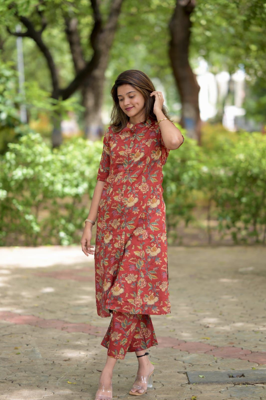 Beautiful Floral Fine Cotton Kurti & Palazzo Co-Ord Set