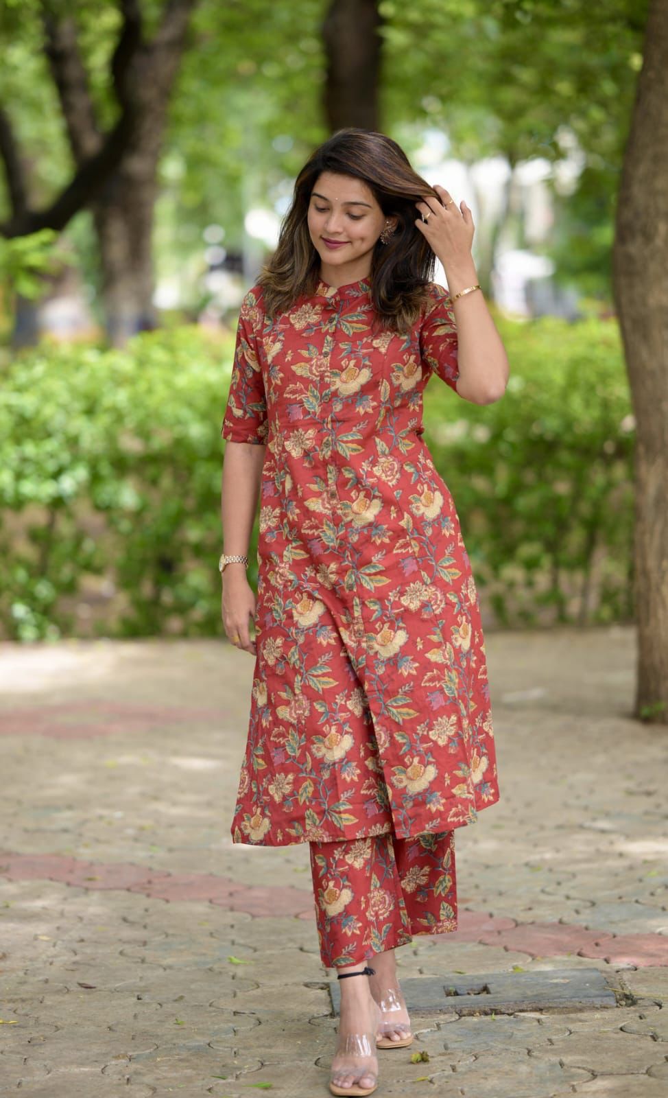 Beautiful Floral Fine Cotton Kurti & Palazzo Co-Ord Set