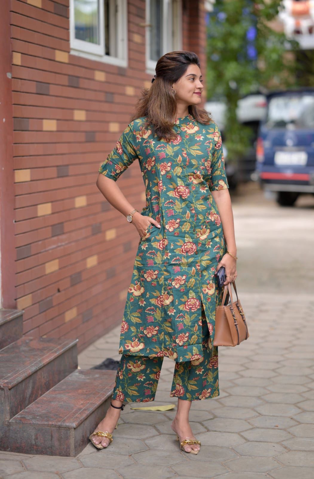 Beautiful Floral Fine Cotton Kurti & Palazzo Co-Ord Set