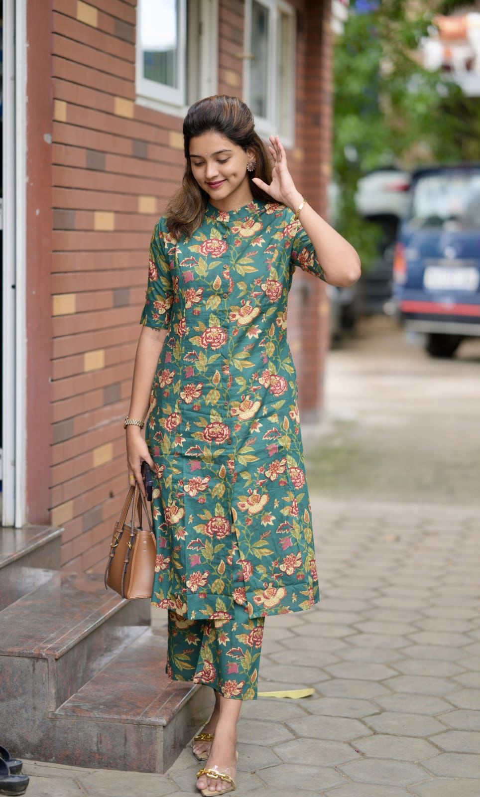 Beautiful Floral Fine Cotton Kurti & Palazzo Co-Ord Set