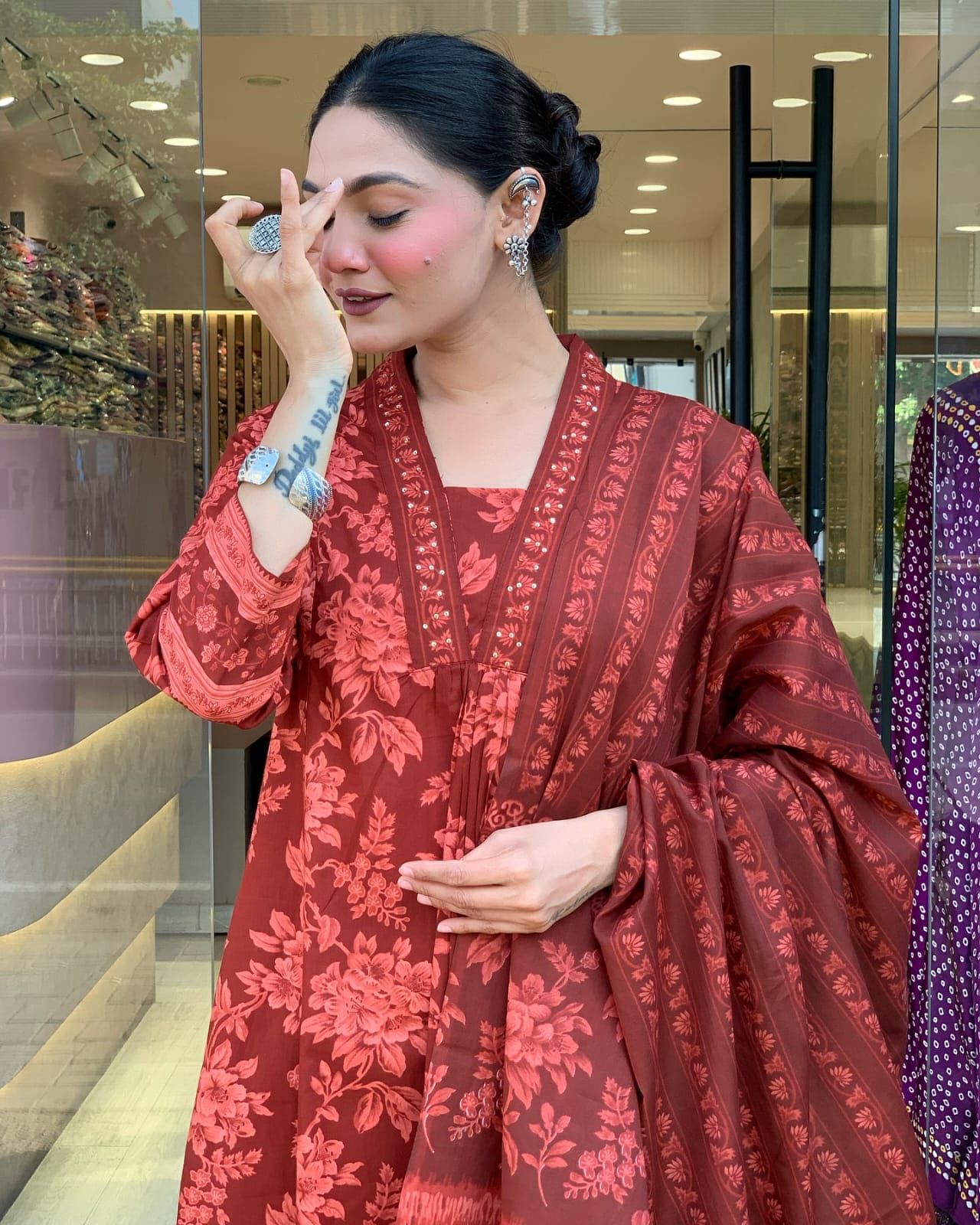 Designer Mughal Block Print 3-Piece Set Kurti, Pant & Dupatta