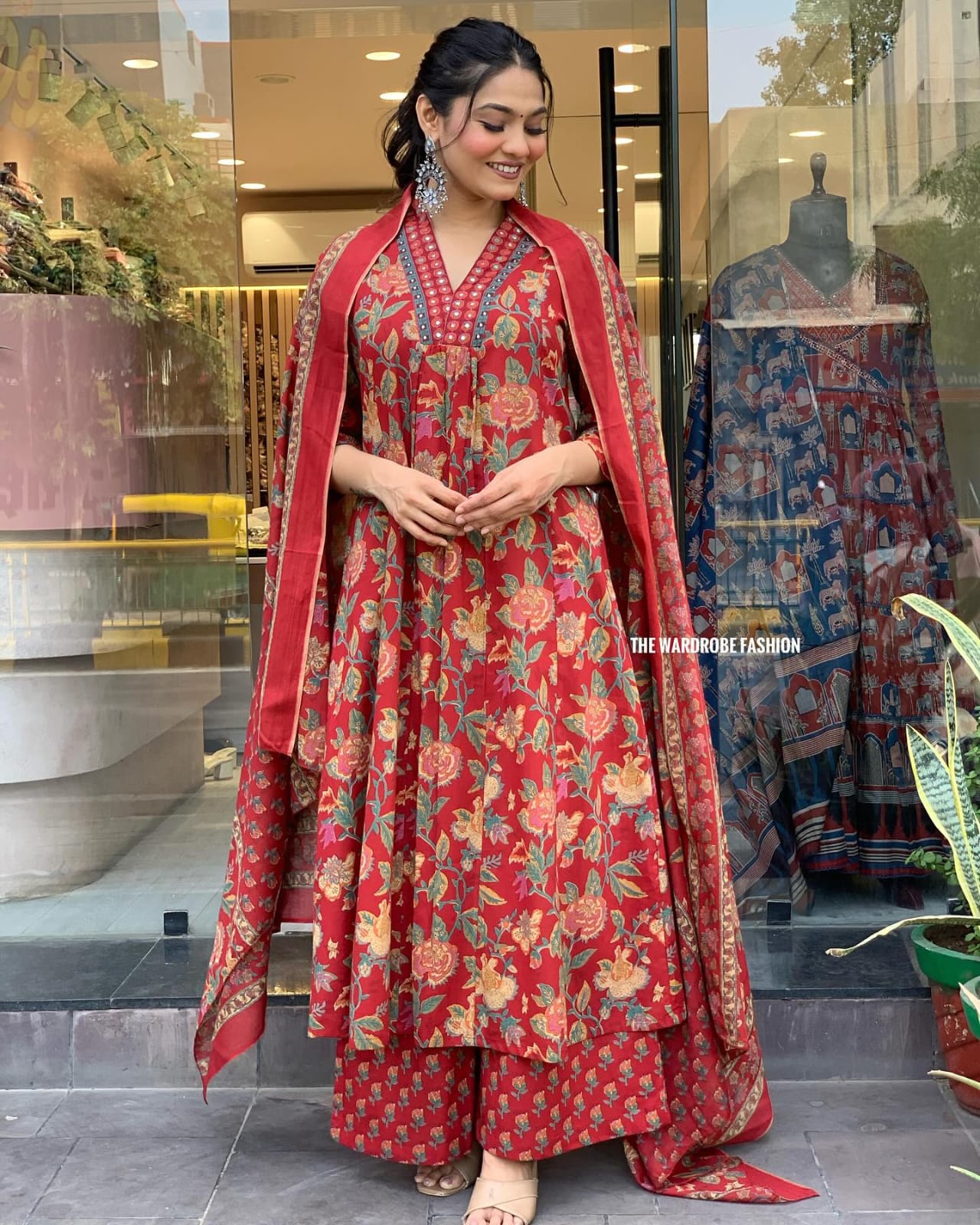 Elegant Cambric Cotton A-Line Kurti Pant Dupatta Set