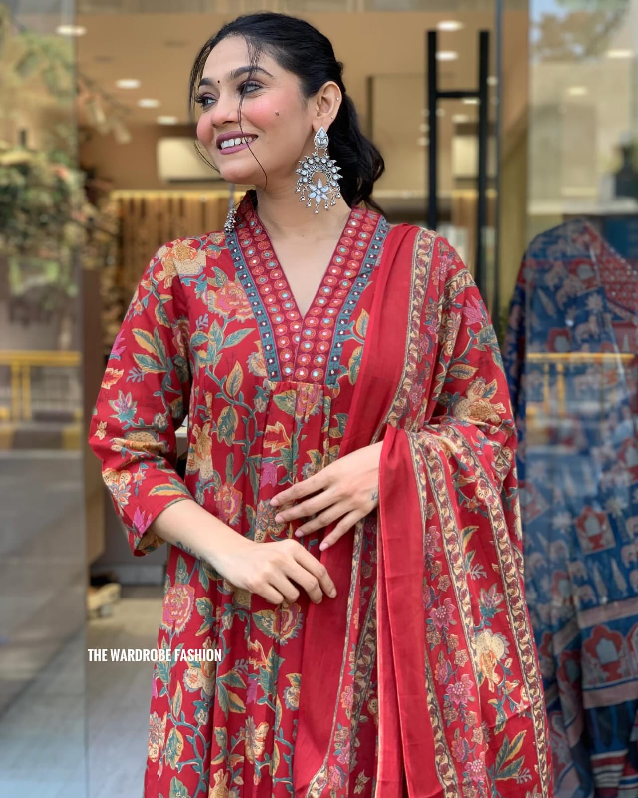 Elegant Cambric Cotton A-Line Kurti Pant Dupatta Set
