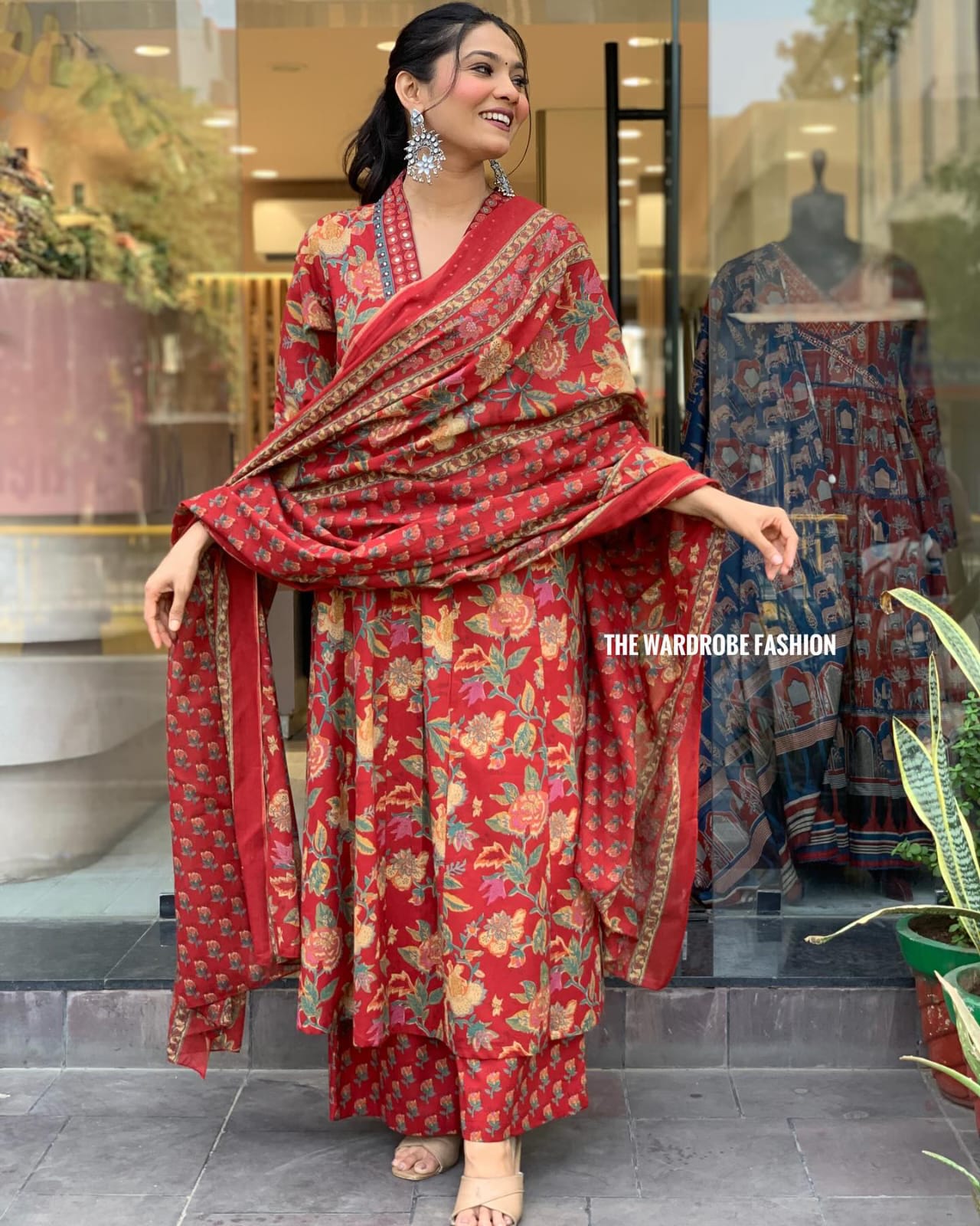 Elegant Cambric Cotton A-Line Kurti Pant Dupatta Set