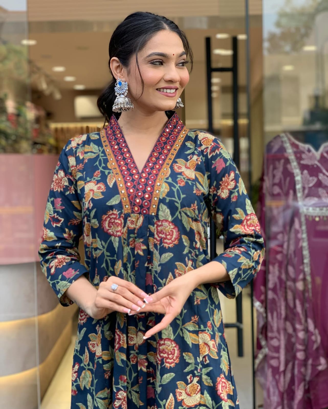 Elegant Cambric Cotton A-Line Kurti Pant Dupatta Set