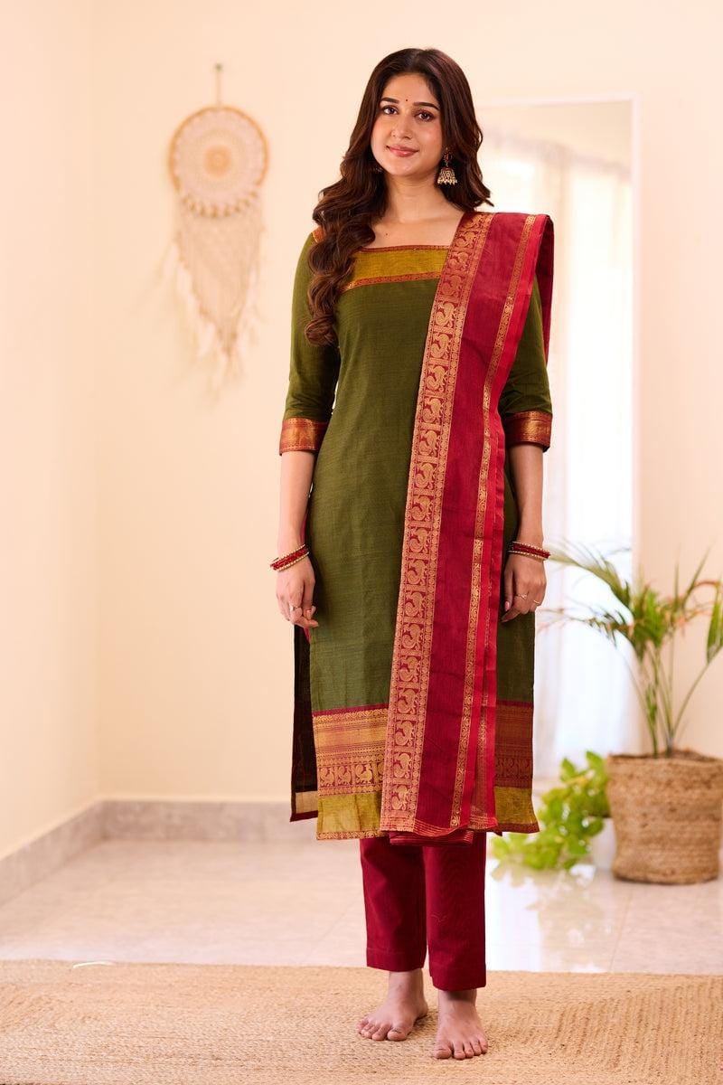 Mehendi Green Cotton Salwar Suit