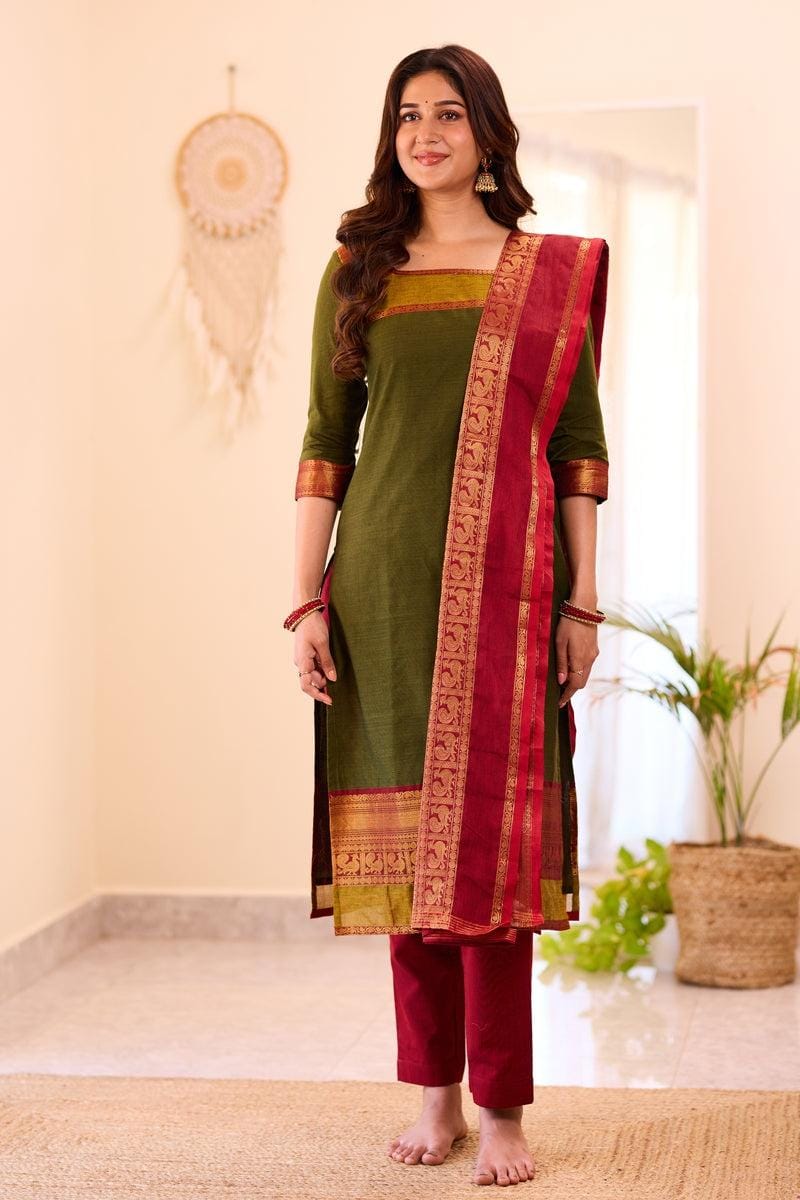 Mehendi Green Cotton Salwar Suit
