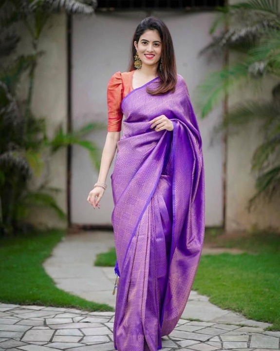 Purple Soft Lichi Silk Saree with Jacquard Work