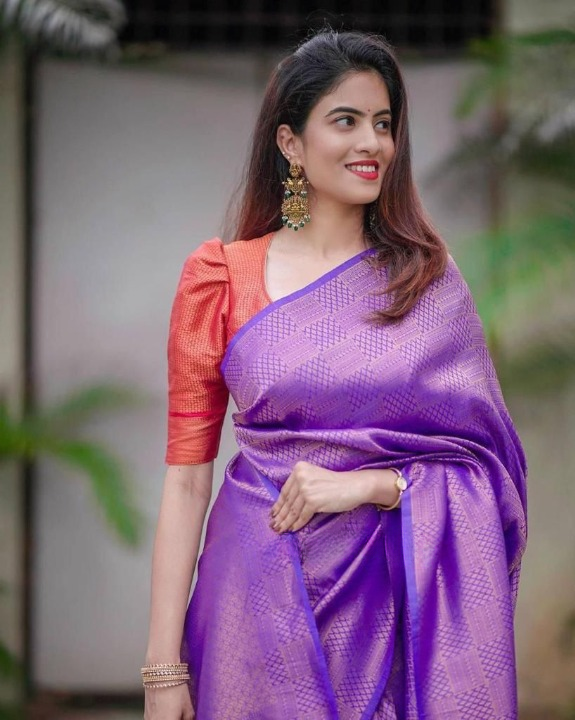 Purple Soft Lichi Silk Saree with Jacquard Work