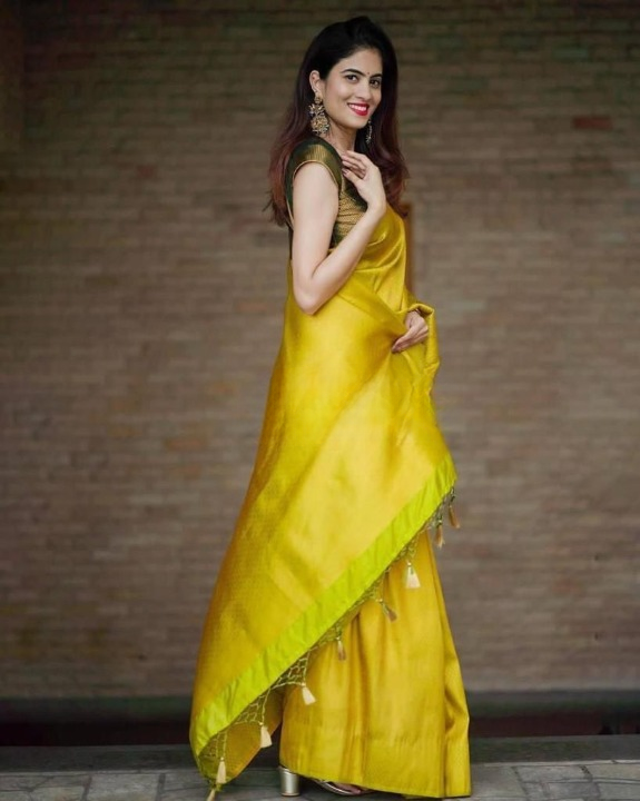 Elegant Gold Yellow Soft Lichi Silk Saree