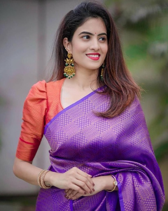 Purple Soft Lichi Silk Saree with Jacquard Work