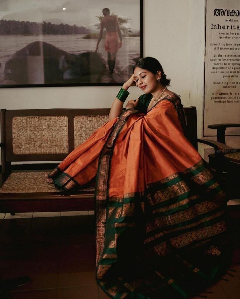 Silk Orange Festival Wear Weaving Saree