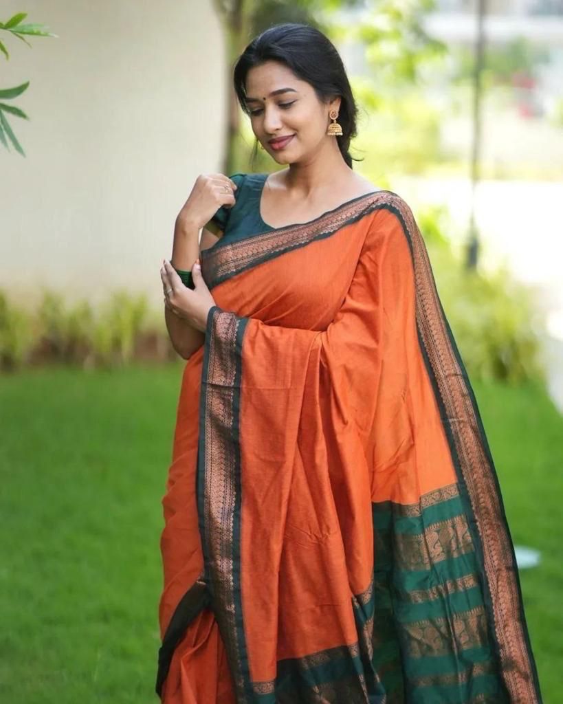 Silk Orange Festival Wear Weaving Saree
