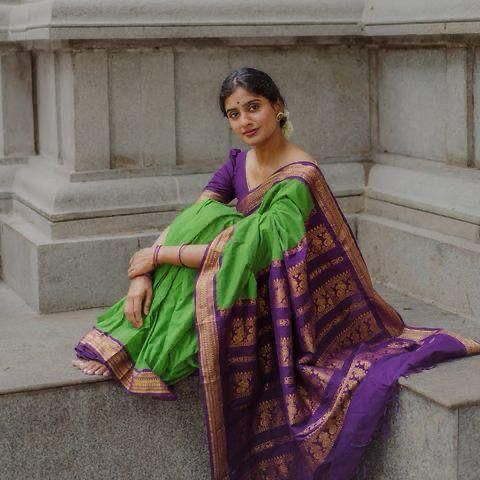Purple & Green Rich Pallu Lichi Silk Saree