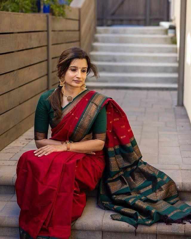 Red & Green Premium Soft Lichi Silk Saree