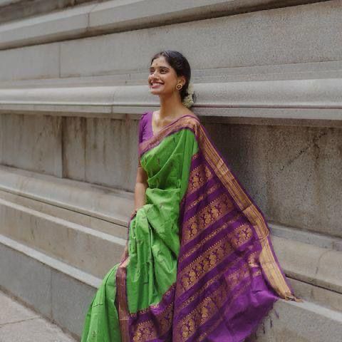 Purple & Green Rich Pallu Lichi Silk Saree