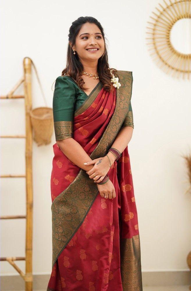Ethnic Motifs Soft Lichi Silk Zari Kanjeevaram Saree