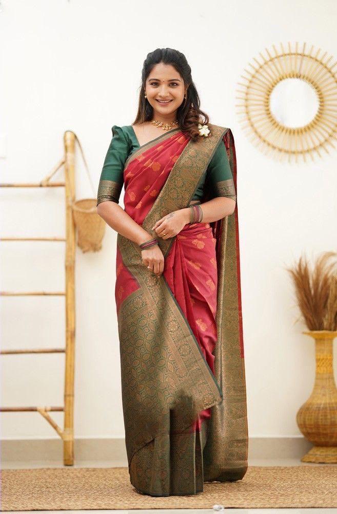 Ethnic Motifs Soft Lichi Silk Zari Kanjeevaram Saree