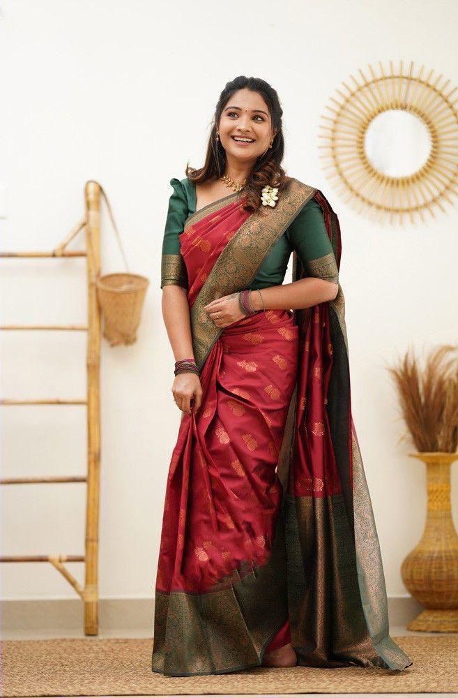 Ethnic Motifs Soft Lichi Silk Zari Kanjeevaram Saree