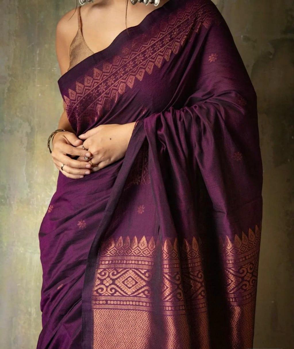Marvellous Purple Soft Lichi Silk Saree With Jacquard Blouse Piece