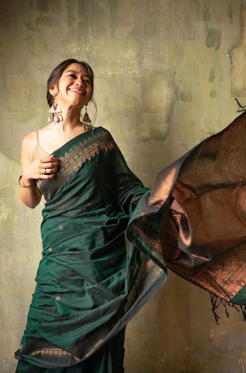 Green Bollywood Style Silk Blend Saree