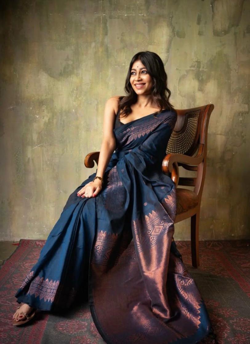Beautiful Teal Blue Soft Litchi Silk Saree With Jacquard Work