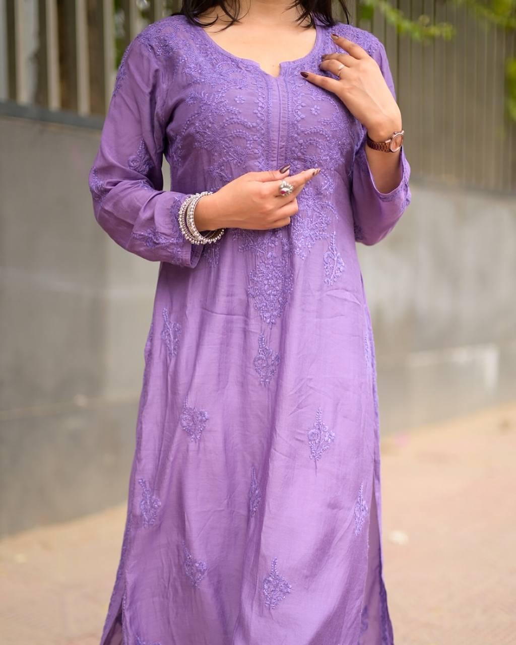 Beautiful Chikankari Rayon Kurti With Plazzo Set