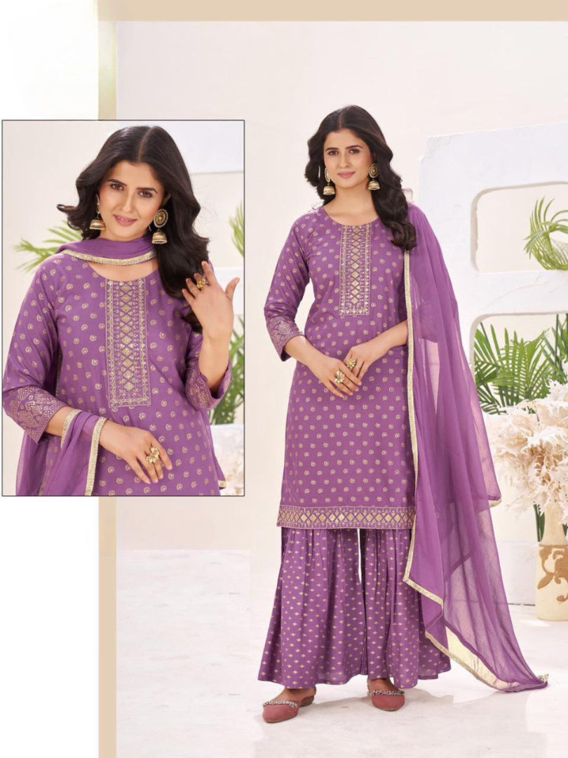 New Beutiful Rayon Print With Embroidery Work Top Plazo With Duptta