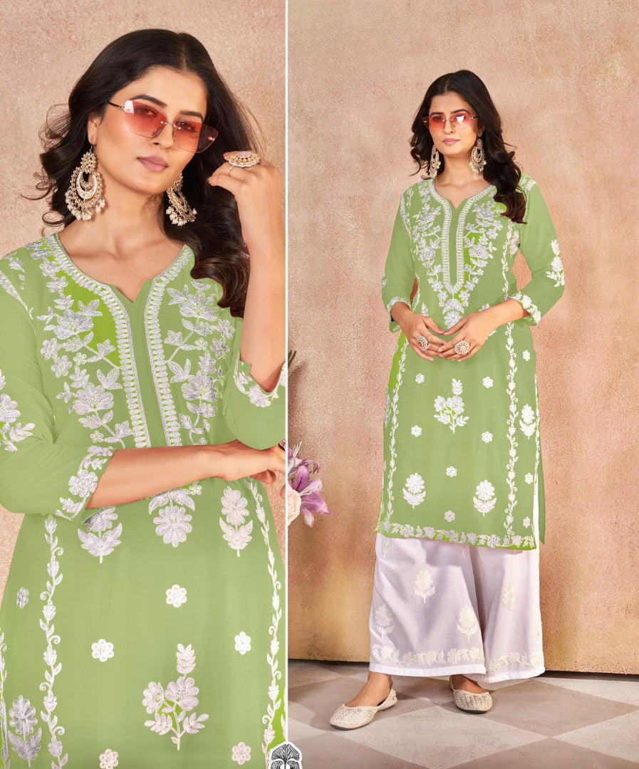 Trending Heavy Embroidery Work Long Kurti with Plazzo