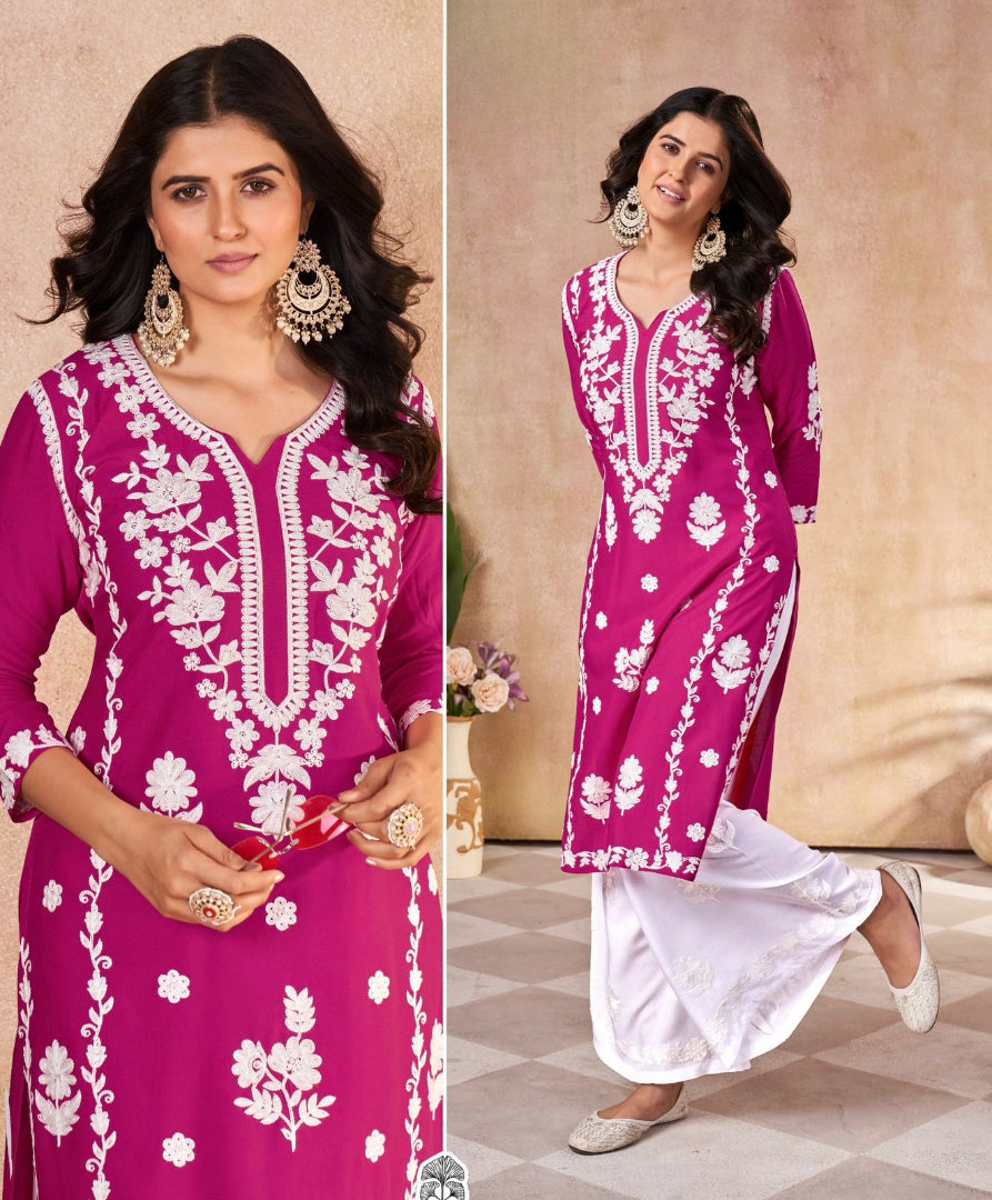 Trending Heavy Embroidery Work Long Kurti with Plazzo