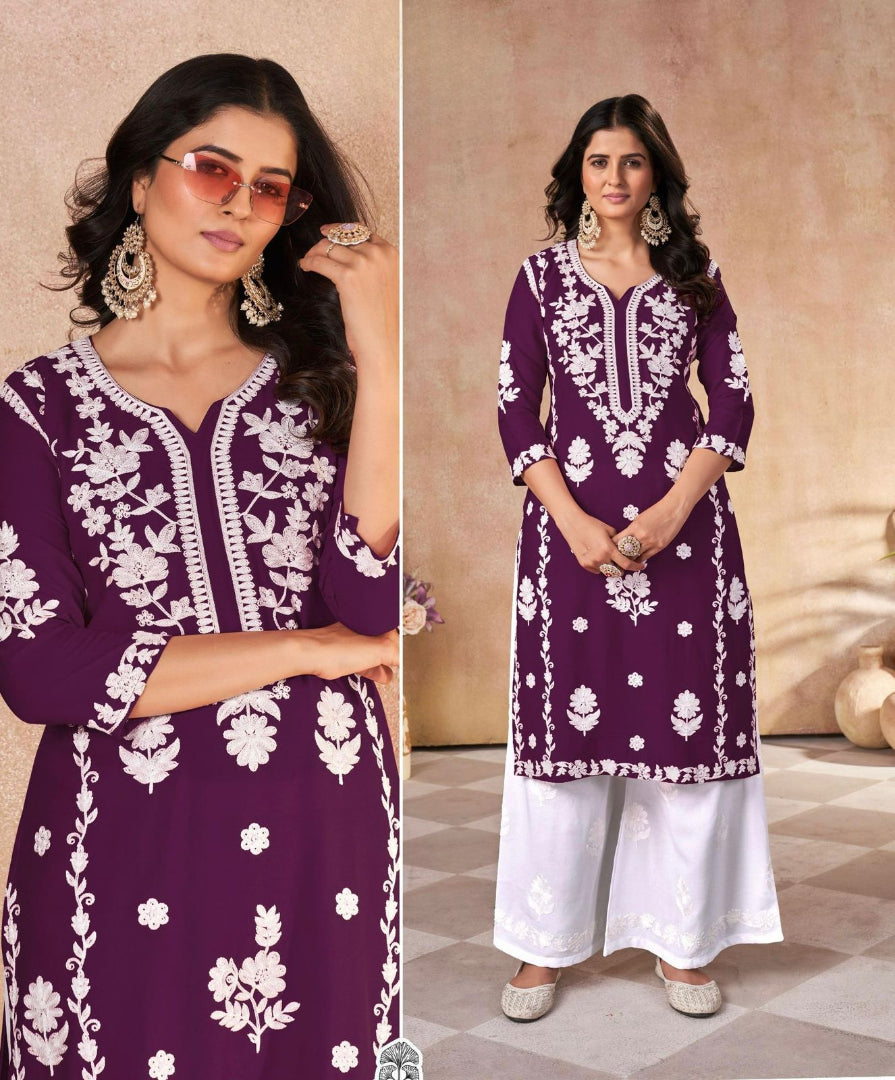 Trending Heavy Embroidery Work Long Kurti with Plazzo