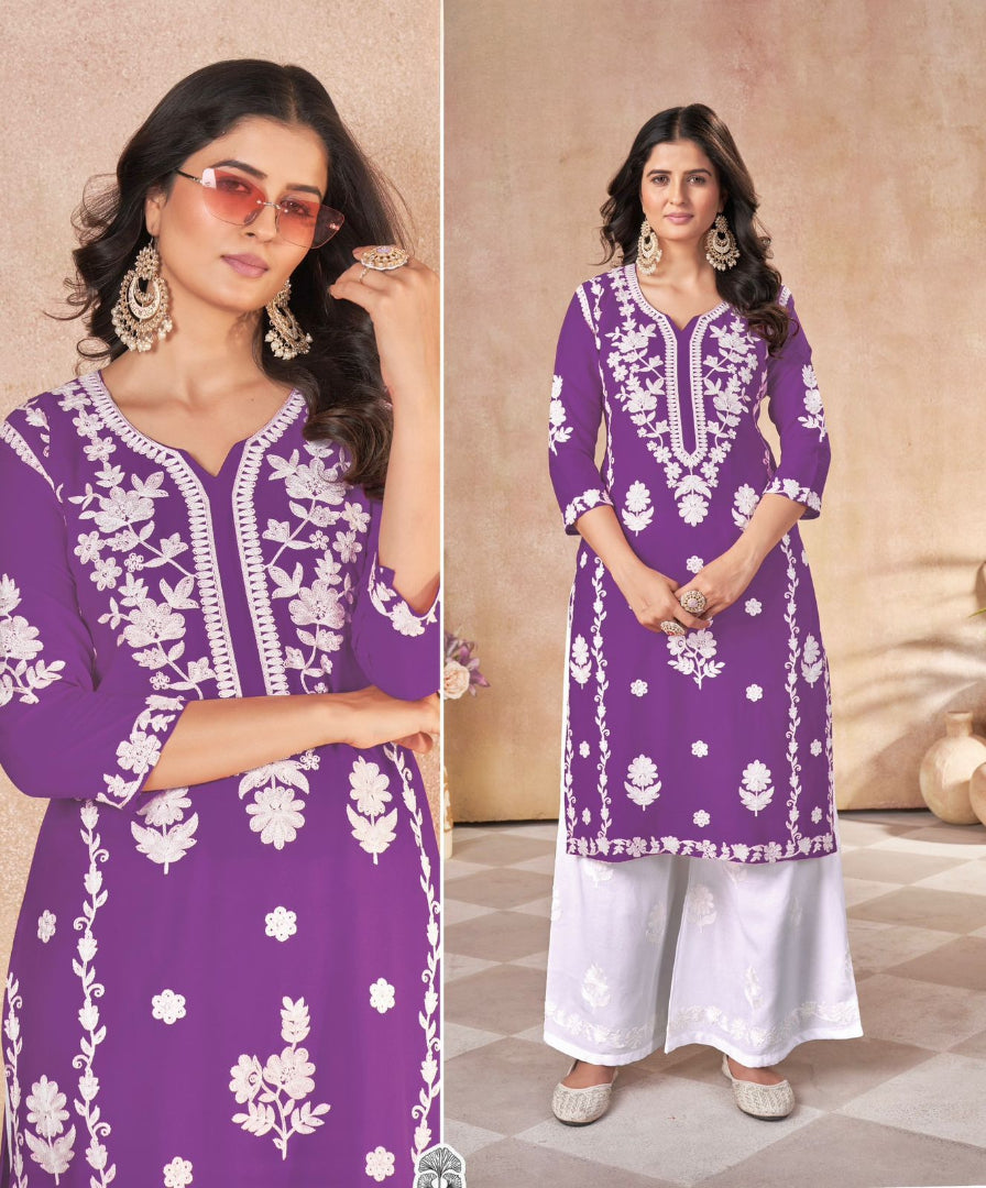 Trending Heavy Embroidery Work Long Kurti with Plazzo