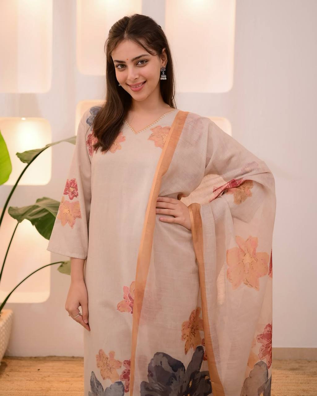 Elegant Cotton Floral Print Salwar Kameez Set with Dupatta