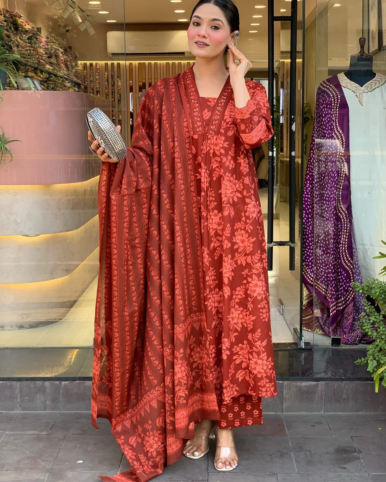 Designer Mughal Block Print 3-Piece Set Kurti, Pant & Dupatta