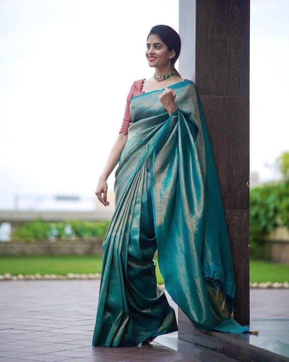Teal Blue Soft Lichi Silk Saree With Jacquard Work