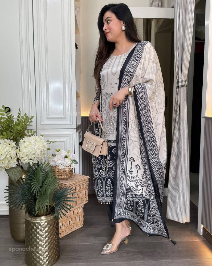 Trendy Chinon Printed Suit Set