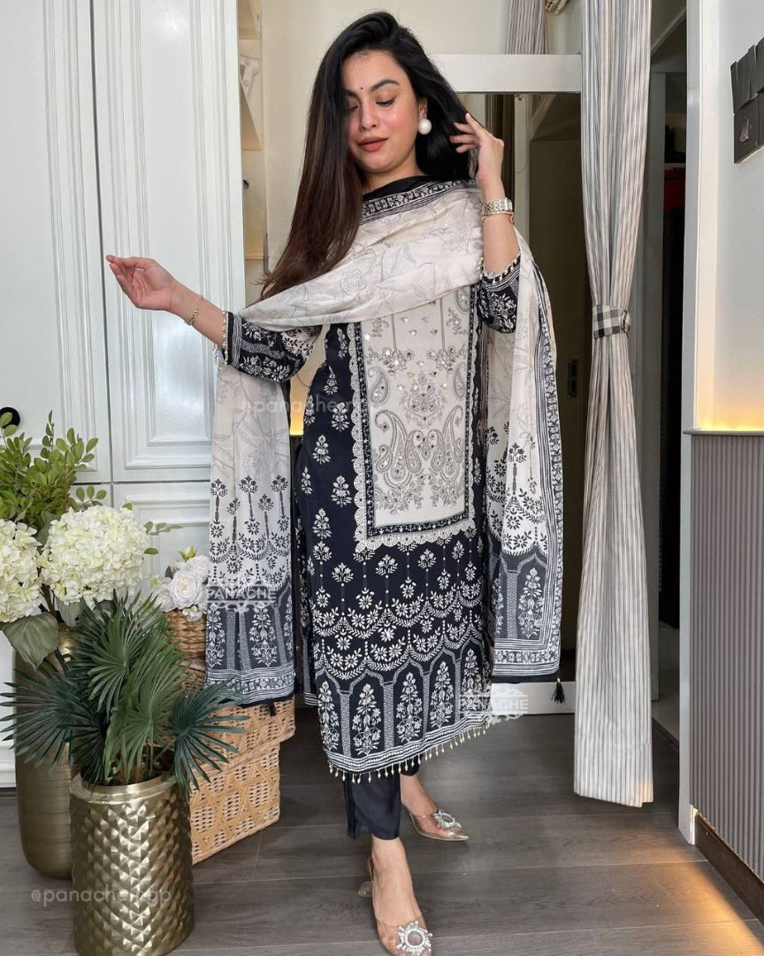 Trendy Chinon Printed Suit Set