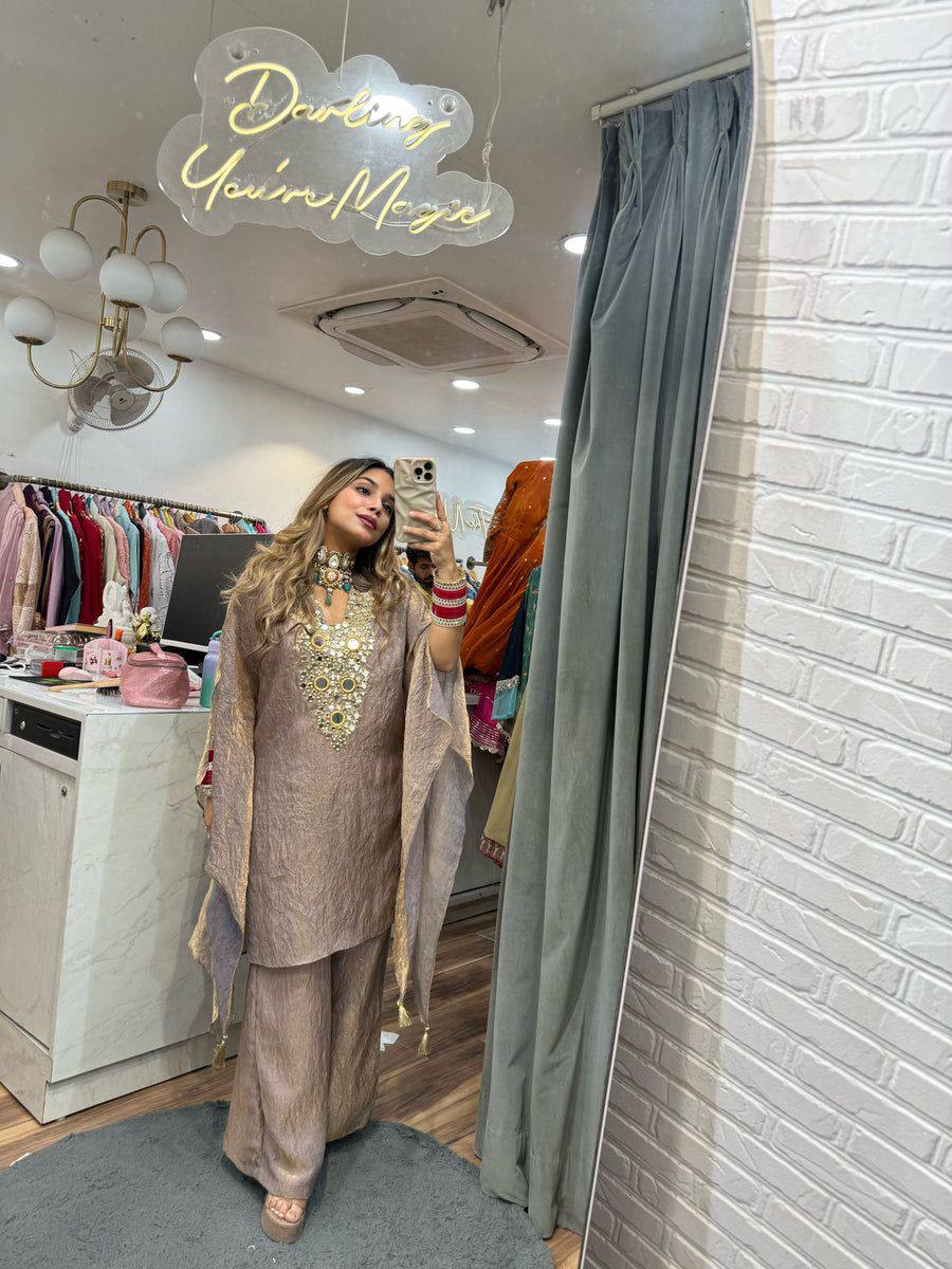 Designer Kaftan Style Embroidered With Real Mirror Work Co-ord Set
