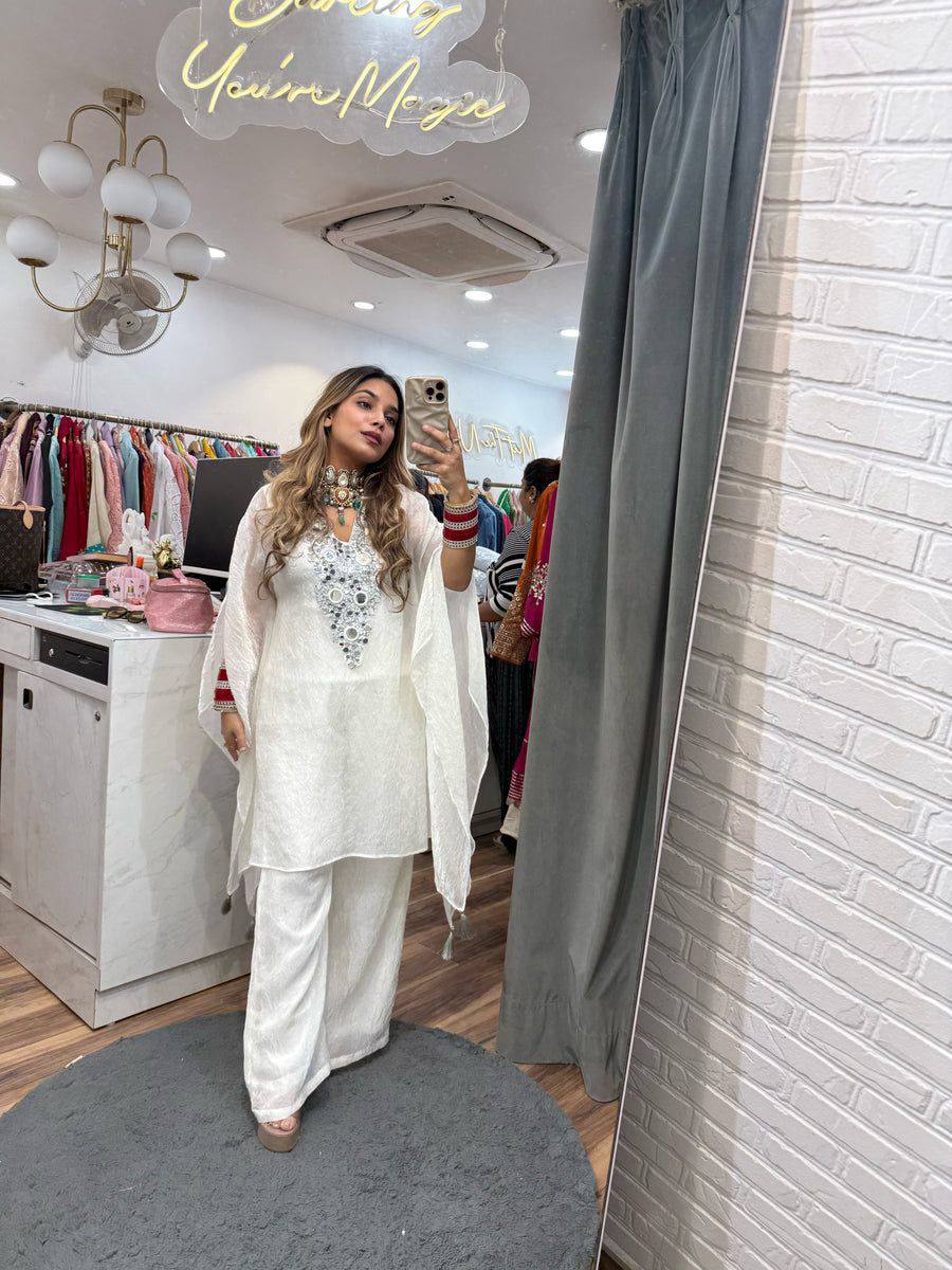 Designer Kaftan Style Embroidered With Real Mirror Work Co-ord Set