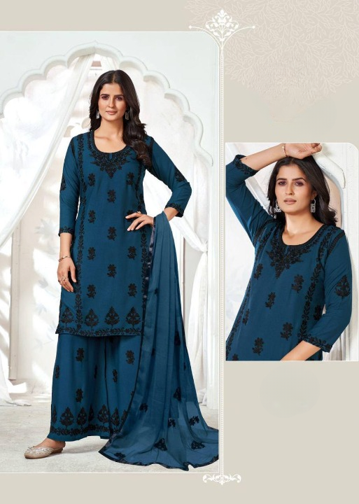 Trending Heavy Embroidery Work Kurti with Plazzo & Dupatta